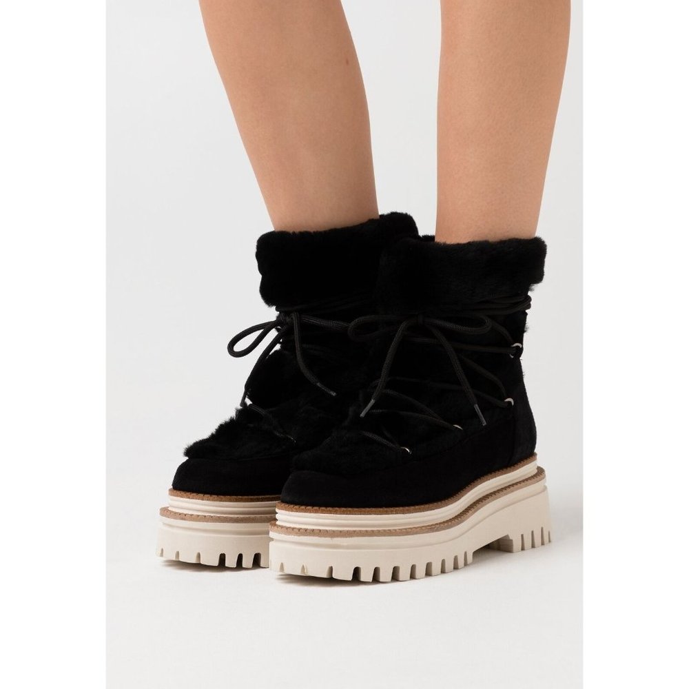 Paloma Barcelo Nazare Black Suede Shearling Platform Boots Size 41